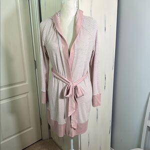 Soma Blush and Cream brushed cozy Striped Lounge Robe Hooded